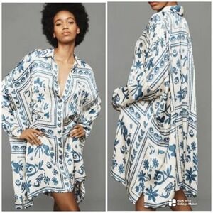 Anthro Corey Lynn Calter Greek Evil Eye Shirt Dress White Lotus S3 Parker Posey